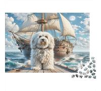 Maltese Adult Jigsaws for Decompression Dog with Sailing Ship Educational Game Challenge Wall Decoration 38x26cm/1000pcs