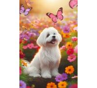 Maltese Dog in a field of colorful flowers Notebook - Large 6 x 9 inches - 127 Pages