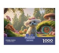 Maltese_Dog_with_Pink_Ears 1000 Piece Corte Preciso Rompecabezas Puppy Whimsical Fairy Tale Familia Jigsaw Educativo Adultos 70x50cm/1000pcs