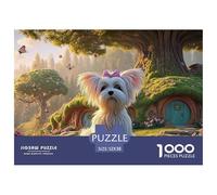 Maltese_Dog_with_Pink_Ears 1000 Piece Papel Premium Rompecabezas Cozy Hobbit Home Desafiante Jigsaw Decoración Adultos 52x38cm/1000pcs