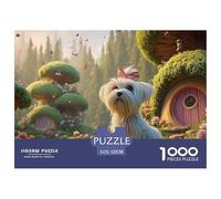 Maltese_Dog_with_Pink_Ears 1000 Piece Papel Premium Rompecabezas Puppy Whimsical Fairy Tale Desafiante Jigsaw Decoración Adultos 52x38cm/1000pcs