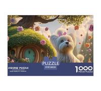 Maltese_Dog_with_Pink_Ears 1000 Pièces Rompecabezas Puppy Whimsical Fairy Tale Desafiante Único para Adultos Decoración del Hogar 38x26cm/1000pcs