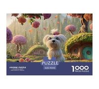 Maltese_Dog_with_Pink_Ears 1000 Piezas Corte Preciso Rompecabezas Puppy Whimsical Fairy Tale Familia Jigsaw Regalo Adultos 70x50cm/1000pcs