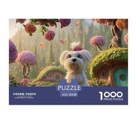 Maltese_Dog_with_Pink_Ears 1000 Piezas Corte Preciso Rompecabezas Puppy Whimsical Fairy Tale Vibrante Jigsaw Decoración Niños 52x38cm/1000pcs