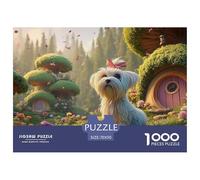 Maltese_Dog_with_Pink_Ears 1000 Piezas Corte Preciso Rompecabezas Puppy Whimsical Fairy Tale Vibrante Jigsaw Regalo Niños 70x50cm/1000pcs