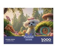 Maltese_Dog_with_Pink_Ears 1000 Pzas Papel Premium Rompecabezas Puppy Whimsical Fairy Tale Meditativo Jigsaw Regalo Niños 52x38cm/1000pcs