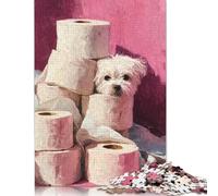 Maltese Dog with Toilet Paper Painting Bathroom Wall Art Puzzles Imposible,desafío para Adultos Juego Educativo 1000 Piezas Obra De Arte De Juego De para Adultos Y Niños A Partir De 12 Años 1000pcs