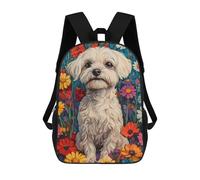 Maltese in Wildflower Meadow Dog Wall Art Print White Dog in Flower Field Mochila Infantil, Mochila Escolar Impresa En 3D, Mochila Para Niños Y Niñas, Mochila Escolar Ajustable Para La Escuela Prima