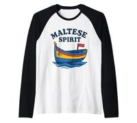 Maltese Spirit Luzzu Boat Patrimonio Mediterráneo Camiseta Manga Raglan