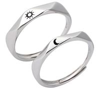 MALUGOGO 1 par de anillos de promesa con patrón de sol y luna para mujeres y hombres, anillos decorativos de cobre, gran efecto de pulido, combina fácilmente con diferentes atuendos, joyería a juego