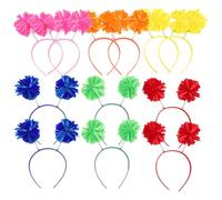 MALUGOGO 12 diademas con pompones para mujer, cómodas y resistentes a la decoloración, accesorios para el cabello de poliéster para festivales y celebraciones de eventos