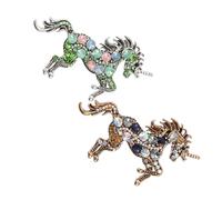 MALUGOGO 2 broches de unicornio para mujer, material de aleación y cristal con adornos de diamantes de imitación, función antiexposición, accesorio elegante para vestidos y trajes pequeños