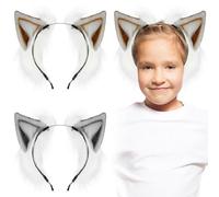 MALUGOGO 2 diademas de orejas peludas con tacto realista y diseño elástico, bonitas orejas de zorro tridimensionales para el pelo para fiestas de cosplay y accesorios de la vida diaria