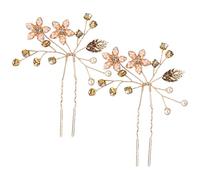 MALUGOGO 2 Horquillas Pelo de Boda en Metal Dorado Diseño de Flores y Hojas, Ligeras y Elegantes para Moños y Peinados Diarios
