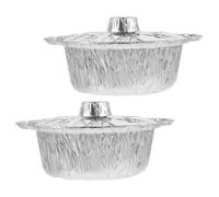 MALUGOGO 2 ollas redondas de aluminio para barbacoa con tapas, recipientes de papel de aluminio de 2100 ml para acampar y actividades en interiores, utensilios de cocina calefactables y resistentes