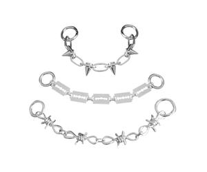 MALUGOGO 3 cadenas de zapatos de metal punk para mujer, joyería gótica con espina, diseños de cuchillas, accesorios de encanto de zapatos hip-hop para tenis y botas, decoraciones de estilo urbano