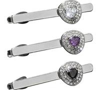 MALUGOGO 3 clips de corbata para hombre, aleación elegante, no se decolora, fácil de llevar, accesorios para padre, novio, bodas y uso diario con deslumbrante diseño de piedras preciosas