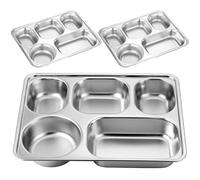 MALUGOGO 3 Piezas Plato Dividido de Acero Inoxidable Compartimentos, Bandeja Rectangular para Camping y Cafeterías, Fácil de Limpiar y Control de Alimentos
