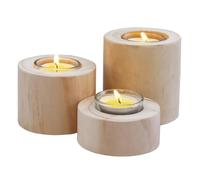 MALUGOGO 3 Piezas Portavelas de Té Candelabro de Mesa de Madera y Vidrio, Beige, Decoración de Mesa y Manualidades Hogar, CREA un Ambiente Cálido y Romántico
