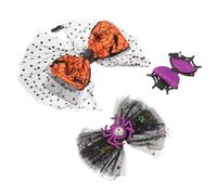 MALUGOGO 3 pinzas para el pelo con lazo de Halloween para mujeres y adolescentes con velo de malla y material plástico, diseño único, no se cae fácilmente, para festivales y disfraces de Halloween a
