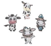 MALUGOGO 4 parches creativos de vaca para coser para sombreros y bolsos, parches de tela delicada para planchar adecuados para manualidades manuales y reparación de ropa de la vida diaria