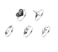 MALUGOGO 5 anillos de dados de corazón, joyería vintage de aleación clásica, resistente al desgaste, fácil de cuidar, accesorio de fiesta para amantes