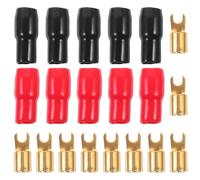 MALUGOGO 5 Pares de Conectores de Horquilla de Terminal 4ga Chapados en Oro, Terminales de Crimpado para Cables de Altavoz, Bornas de Conexión Eléctrica, Funda Roja y Negra para