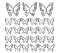 MALUGOGO 50 dijes de uñas de mariposa plateada con diseño 3D, diamantes de imitación de aleación de metal de filigrana para manualidades y arte de uñas 3D, decoración versátil para ropa y fundas de