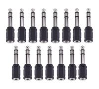 MALUGOGO Adaptador de audio de 6,5 mm, 15 piezas estéreo macho a hembra estéreo de 3,5 mm, aleación negra para conversión de señal de audio para micrófono y mezclador