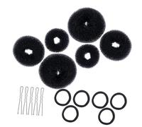 MALUGOGO Bandas Elásticas Negras de Alta Elasticidad, Horquillas en Forma de U y Moldes para Moños Tipo Donut, Accesorios para Crear Peinados DIY en Mujeres y Niñas