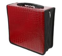 MALUGOGO Bolsa de almacenamiento de CD de poliuretano rojo con patrón, funda organizadora de gran capacidad para 200 discos, funda de transporte de DVD sintética roja para el hogar y viajes