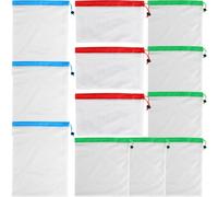 MALUGOGO Bolsas de Almacenamiento Reutilizables para Alimentos y Juguetes, 12 Piezas de Malla Cordón, Resistentes y Lavables, para IR de Compras y Actividades al Aire Libre