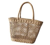 MALUGOGO Bolso Tejido a Mano de Playa Color Caqui, Tamaño Mediano, Bolso de Hombro Multifuncional para Vacaciones y Viajes, Bolsa Tejida de Rafia Ligera y Transpirable para Mujer