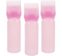 MALUGOGO Botella Aplicadora de Peine para Raíces 3 Piezas Color Rosa para Tinte y Permanente, Botella para Aceite y Acondicionador, Herramienta para Teñir Cabello en Peluquería