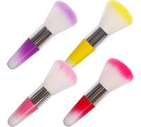 MALUGOGO Brochas de Maquillaje Portátiles 4 Pcs para Polvo Cosmético y Rubor, Cepillos de Limpieza para Uñas, Colores Rosa, Morado, Rojo y Amarillo, Tamaño Compacto para Uso Diario y