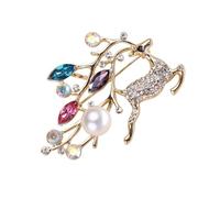 MALUGOGO Broche de Ciervo Navideño de Aleación Rosa Dorado Perlas y Circonitas, Pinza Delicada para Mujer, Accesorio Elegante para Fiestas, Bodas y Looks Festivos