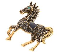 MALUGOGO Broche vintage de caballo con diamantes de imitación para mujer con cristal negro, pin de chal de animales del zodiaco chino, broche elegante retro para graduación y accesorios de fiesta