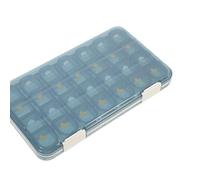 MALUGOGO Caja organizadora de medicamentos portátil con 28 compartimentos para 7 días, material ABS compacto y resistente, estuche de almacenamiento de medicamentos azul para viajes y uso doméstico