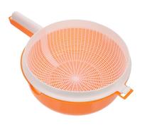 MALUGOGO Cesta para Lavar Verduras y Frutas Naranja Doble Capa, Colador de Plástico Asas, Recipiente Escurridor para Cocina, Colador de Verduras y Pasta, Cesta de Drenaje Reutilizable