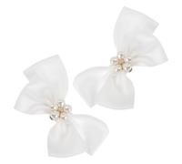 MALUGOGO Clip para Zapatos Lazo Blanco Desmontable y Perlas, Hebillas Decorativas para Mujer, Accesorios Elegantes para Bodas y Fiestas, Par de Clips Joya para Decoración de Zapatos