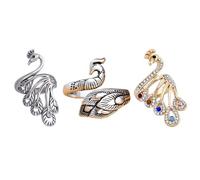 MALUGOGO Conjunto de 3 Anillos de Aleación Estilo Étnico Diseño de Pavo Real, Superficie Pulida sin Rebabas y Prevención de Ampollas para Crochet