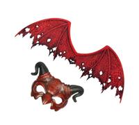 MALUGOGO Conjunto de Máscara de Demonio Alas de Tela No Tejida en Color Rojo, Resistente al Desvanecimiento y Colores Brillantes para Fiestas de Halloween y Eventos de Cosplay