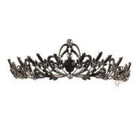 MALUGOGO Corona barroca negra para mujer, hecha a mano, aleación con diamantes de imitación, tocado vintage elegante para boda y juego de disfraces de Halloween