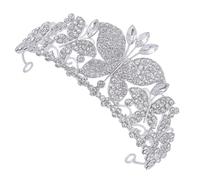 MALUGOGO Corona de diamantes de imitación para novia, aleación de zinc, adornos de diamantes de imitación que se adapta a la mayoría de tamaños de cabeza, elegante diseño plateado para mujeres, damas