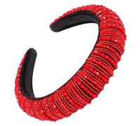 MALUGOGO Diadema Ancha para Mujer Roja Cristales Simulados, Banda Cabello Espuma Gruesa, Accesorio Decorativo Elegante para Bodas, Fiestas y Eventos Obsequios