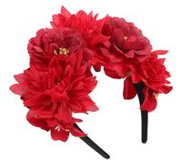 MALUGOGO Diadema de Flores Simuladas para Mujer Peonía Retro Roja, Accesorio de Tela Elegante para Viajes y Diversas Ocasiones