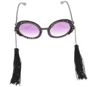 MALUGOGO Gafas de Sol Vintage Redondas para Mujer Marco de Aleación y Lente Transparente Negro, Diseño Único Borlas y Ajuste Cómodo Puente Nariz