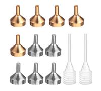 MALUGOGO Juego de 12 Mini Embudos de Metal para Perfumes y Líquidos, Tamaño S, Surtido Oro y Plata, con 2 Goteros de 3 Ml, Adecuado para Rellenar Botellas y Uso en Manualidades