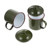 MALUGOGO Juego de 2 Tazas de Esmalte Verde Retro con Tapa, Resistentes a Caídas y Antiquemaduras, para Beber Té en Casa