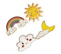 MALUGOGO Juego de 4 broches de aleación de dibujos animados, diseño de arco iris, sol, luna, insignias decorativas para mujer, accesorios de ropa de fiesta, estilo aleatorio